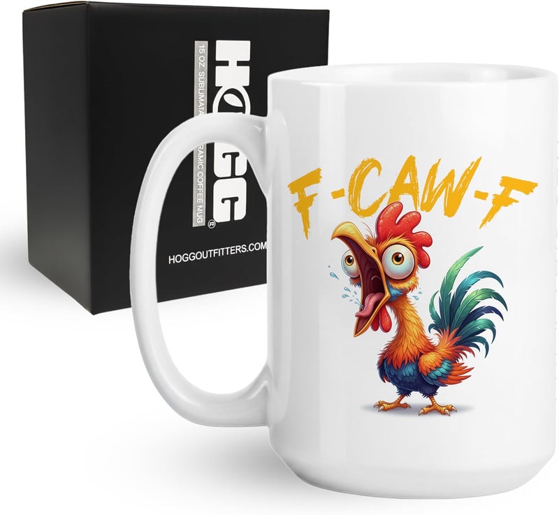 Hogg F-Caw-F Mug, 15 oz Ceramic F Caw F Coffee Mug, Hidden Message Coffee Cup, F-Caw-F, Secret Message Cup, Sarcastic Gifts, Sassy Rooster, White Elephant Gag Gift, F Caw F - Image 1